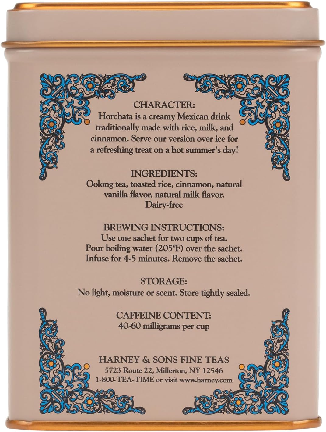 Harney & Sons HT Horchata Oolong Tea, 20 Sachets in Tin | Oolong tea with cinnamon, vanilla and creamy horchata-inspired flavor. Contains caffeine. - Image 2