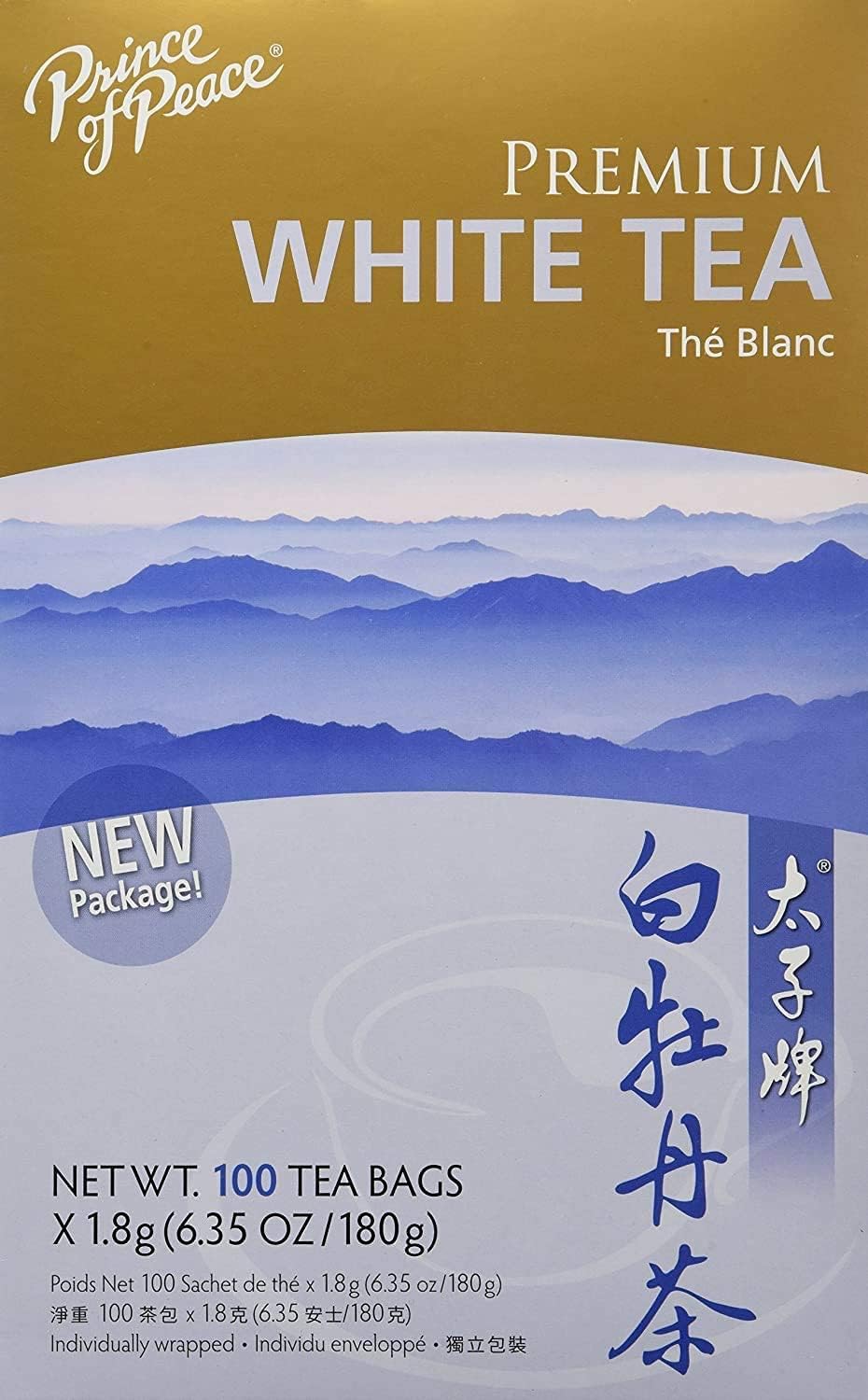Prince of Peace Premium White Tea, 100 Tea Bags – White Tea Bags – Prince of Peace – White Peony Tea – Camellia Sinensis Tea Bags – Prince of Peace Tea – Premium Grade Tea