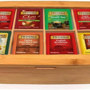 Twinings Tea Sampler Collection – 80 Tea Bags, 20 Flavours/Assorted Tea, Gift Set in Decorative Bamboo Box – Wooden Organizer Tea Chest Included – Ideal for Home, Office, Family & Friends (Bamboo Box)