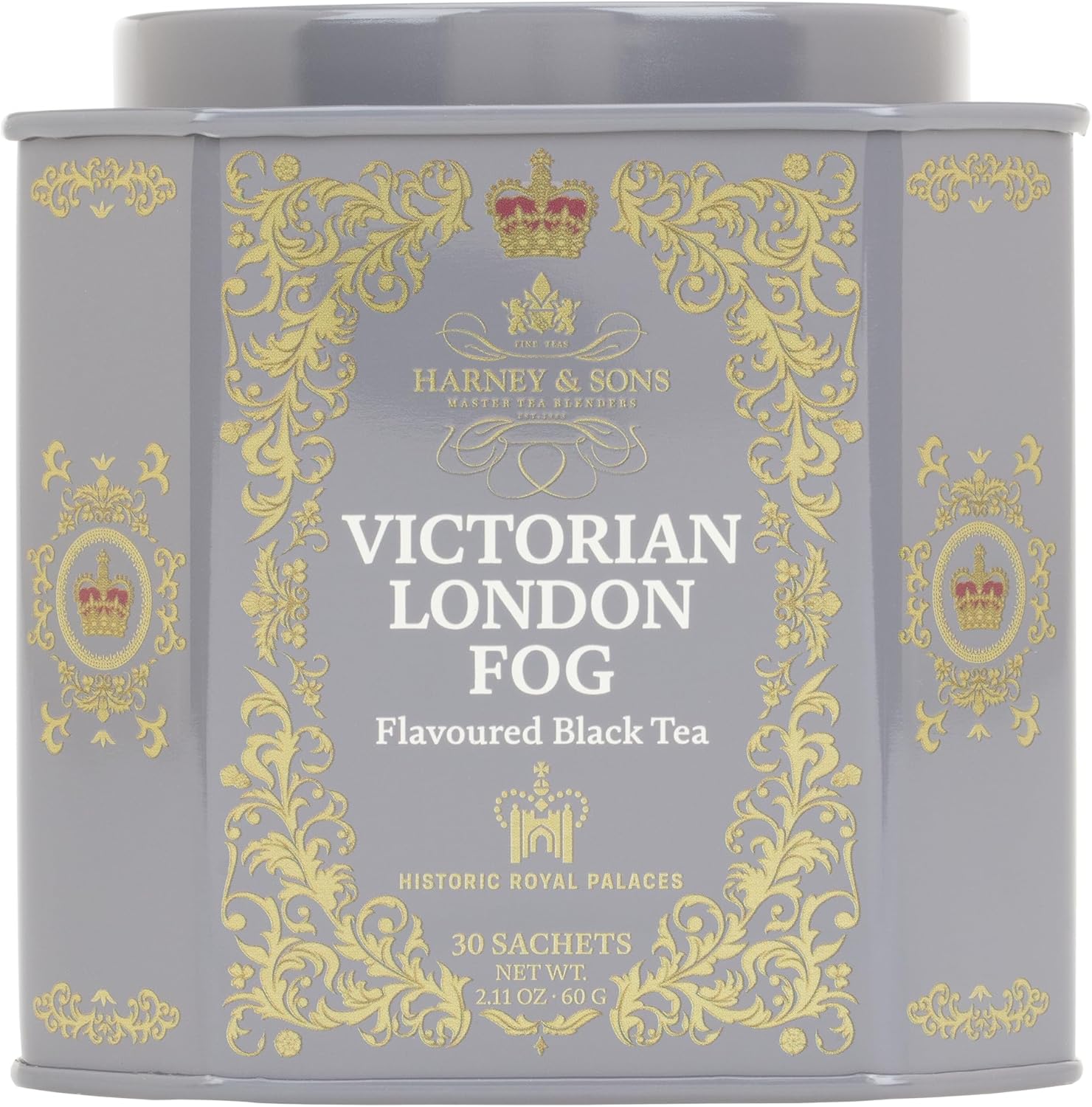Harney & Sons Victorian London Fog Tea, 30 Sachets in Tin | Black and oolong teas with bergamot, vanilla, citrus and lavender. Contains caffeine.