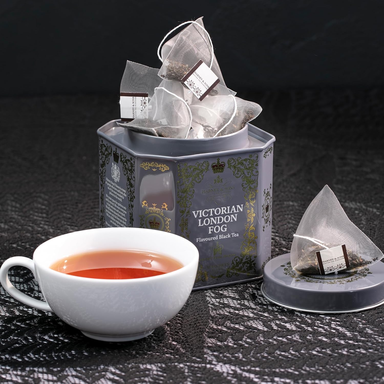 Harney & Sons Victorian London Fog Tea, 30 Sachets in Tin | Black and oolong teas with bergamot, vanilla, citrus and lavender. Contains caffeine. - Image 7